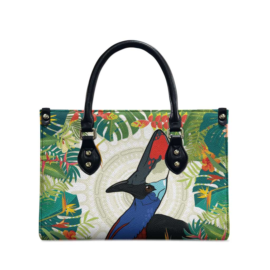 Cassowary Australia Leather Bag Tropical Flowers Mix Aboriginal Art - Aussie Hoodie