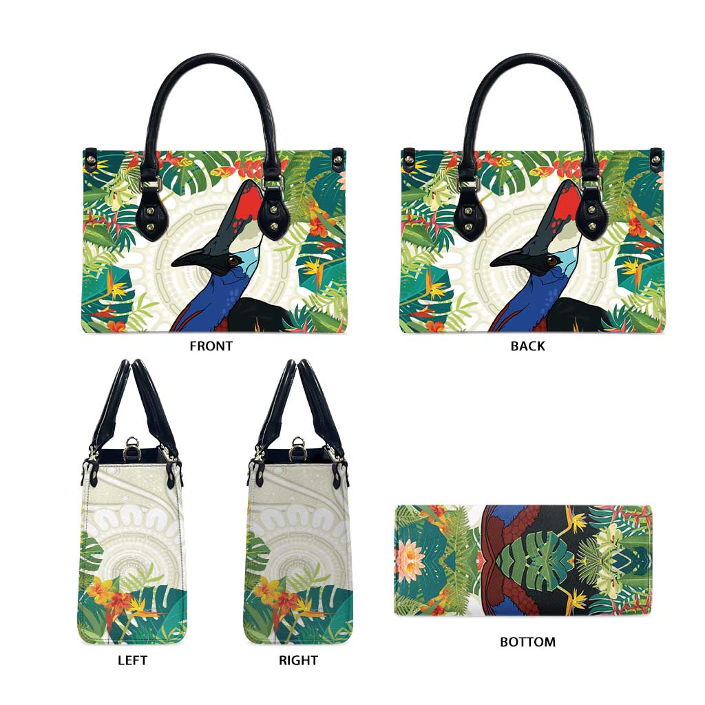 Cassowary Australia Leather Bag Tropical Flowers Mix Aboriginal Art - Aussie Hoodie