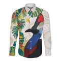 Cassowary Australia Long Sleeve Button Shirt Tropical Flowers Mix Aboriginal Art