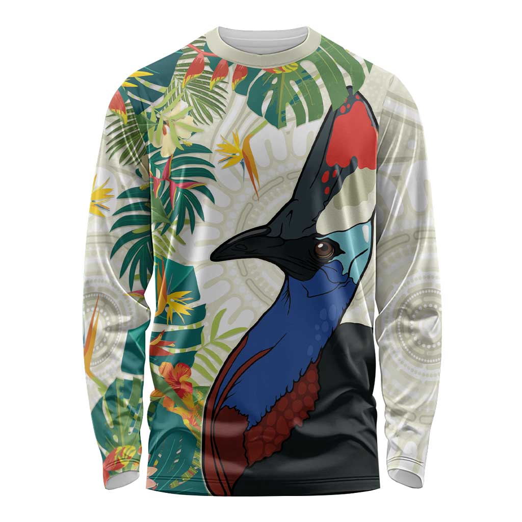 Cassowary Australia Long Sleeve Shirt Tropical Flowers Mix Aboriginal Art