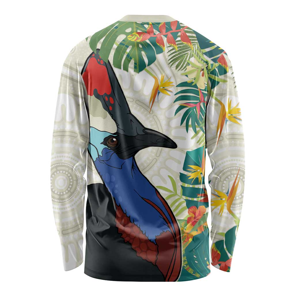 Cassowary Australia Long Sleeve Shirt Tropical Flowers Mix Aboriginal Art