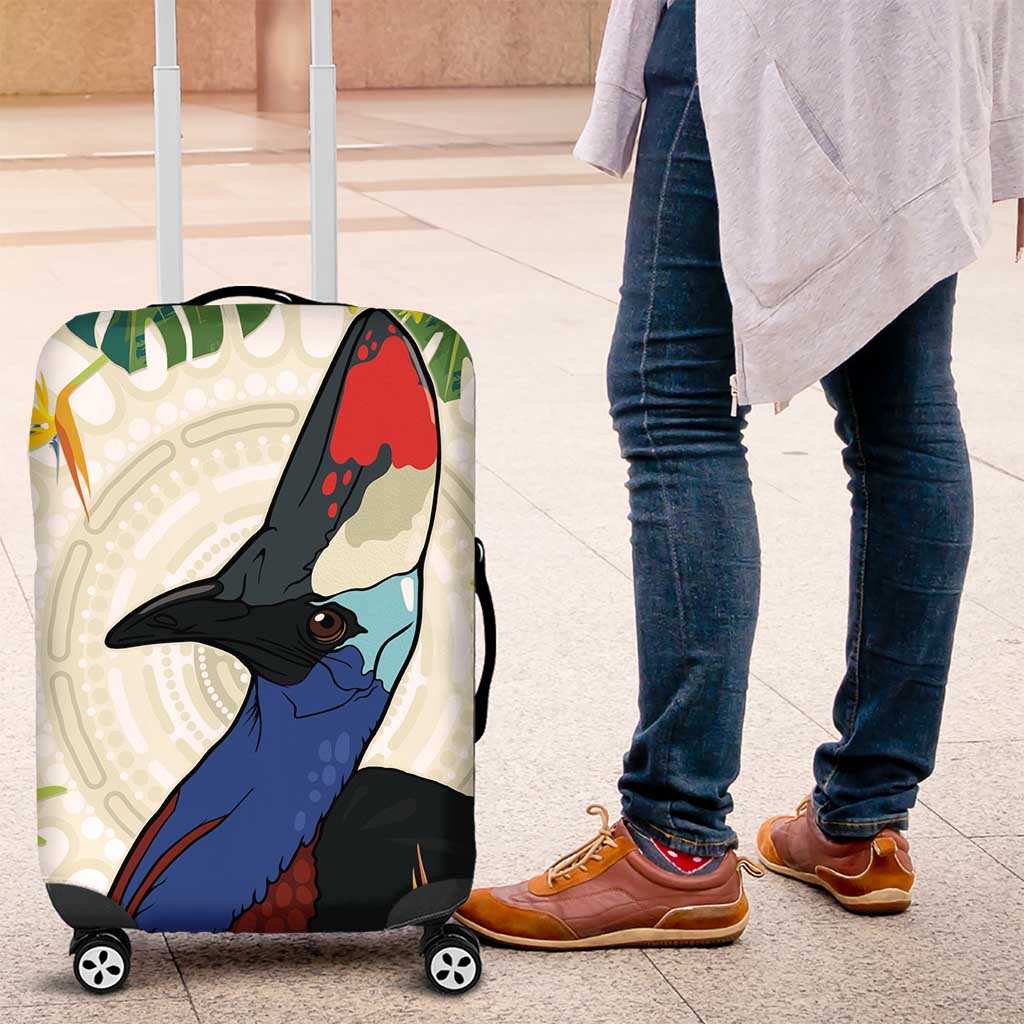Cassowary Australia Luggage Cover Tropical Flowers Mix Aboriginal Art