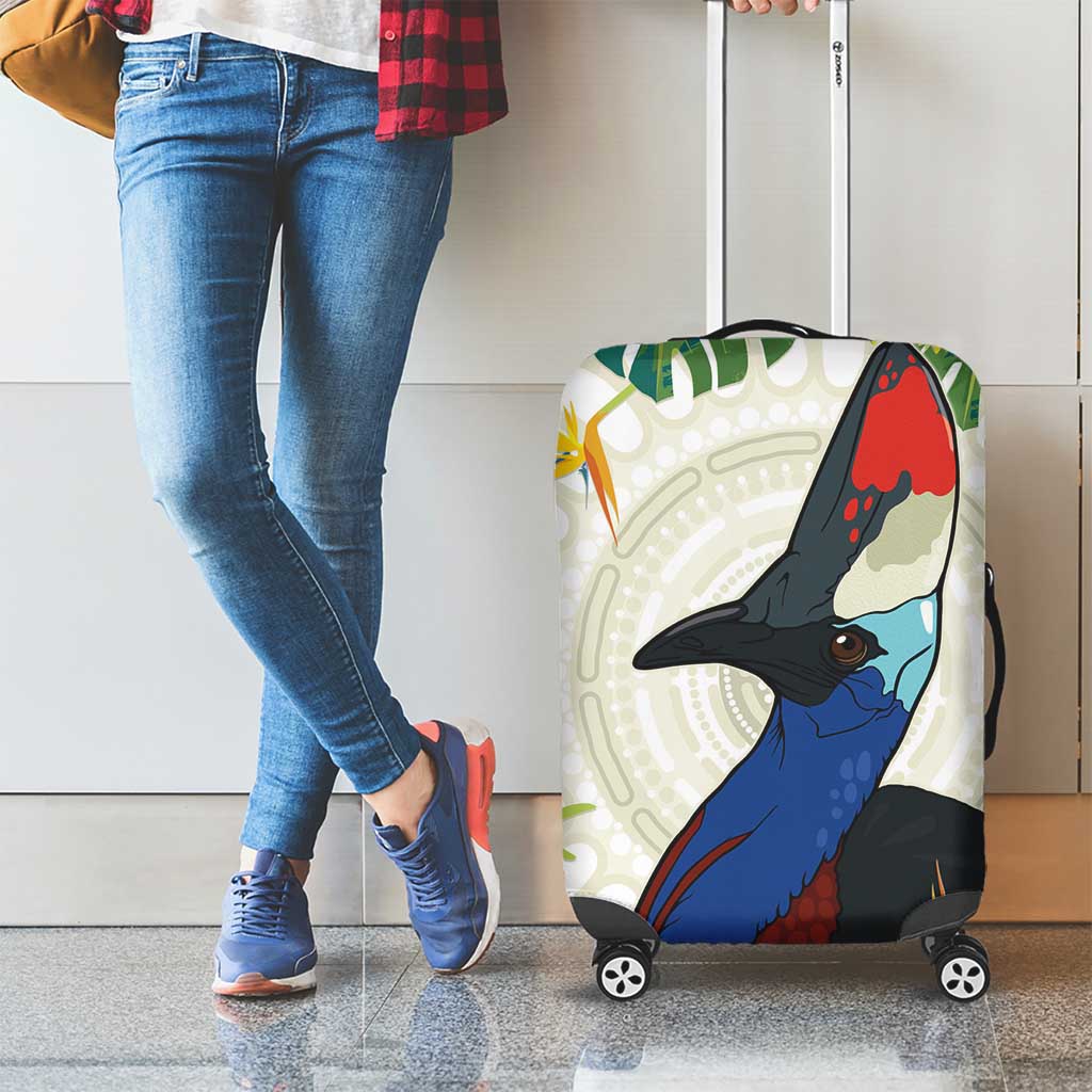 Cassowary Australia Luggage Cover Tropical Flowers Mix Aboriginal Art