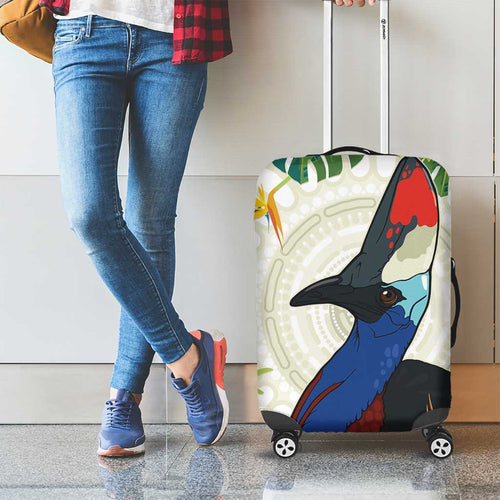 Cassowary Australia Luggage Cover Tropical Flowers Mix Aboriginal Art