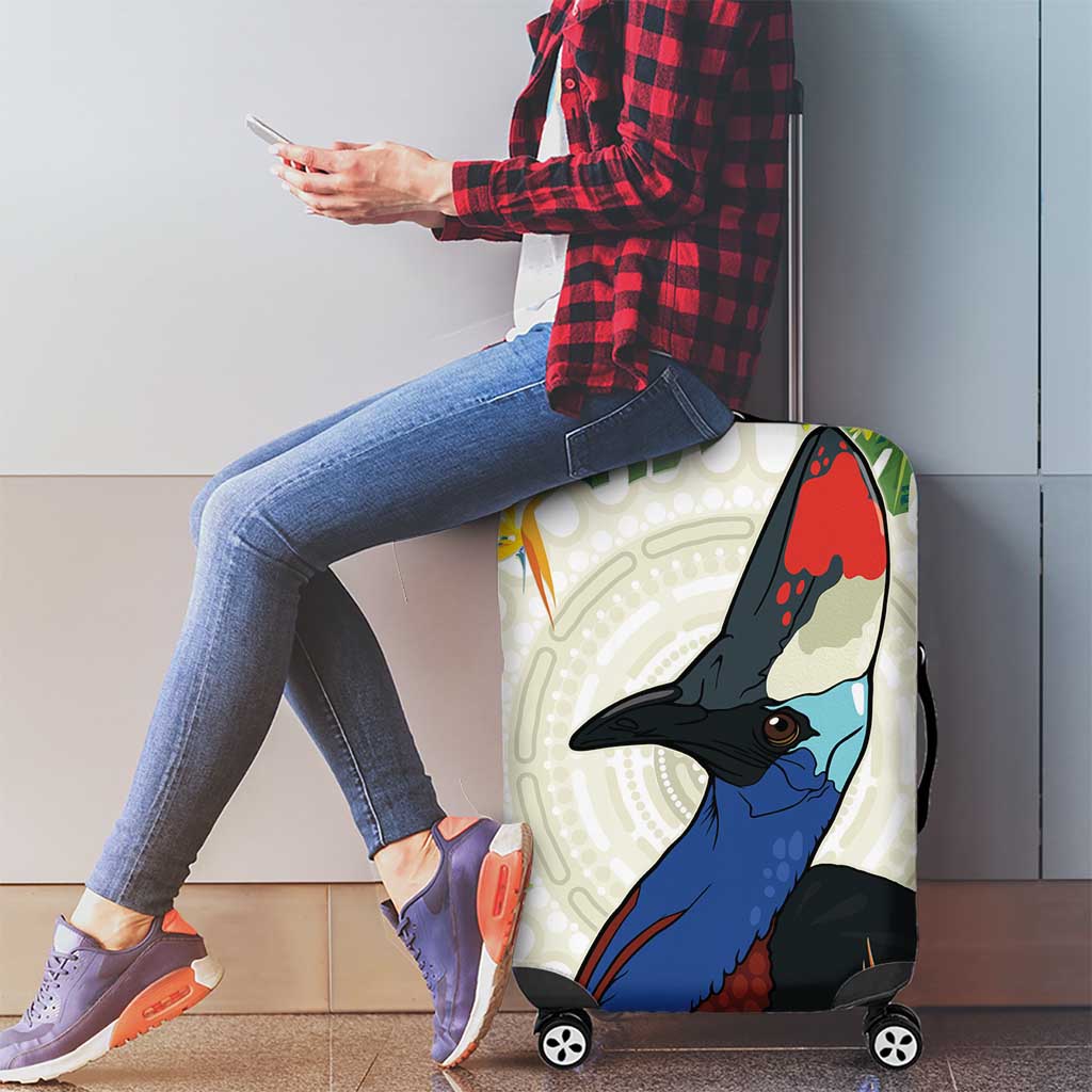 Cassowary Australia Luggage Cover Tropical Flowers Mix Aboriginal Art