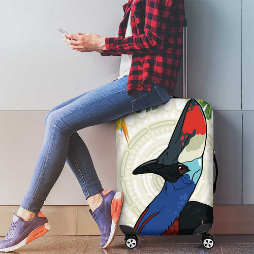 Cassowary Australia Luggage Cover Tropical Flowers Mix Aboriginal Art