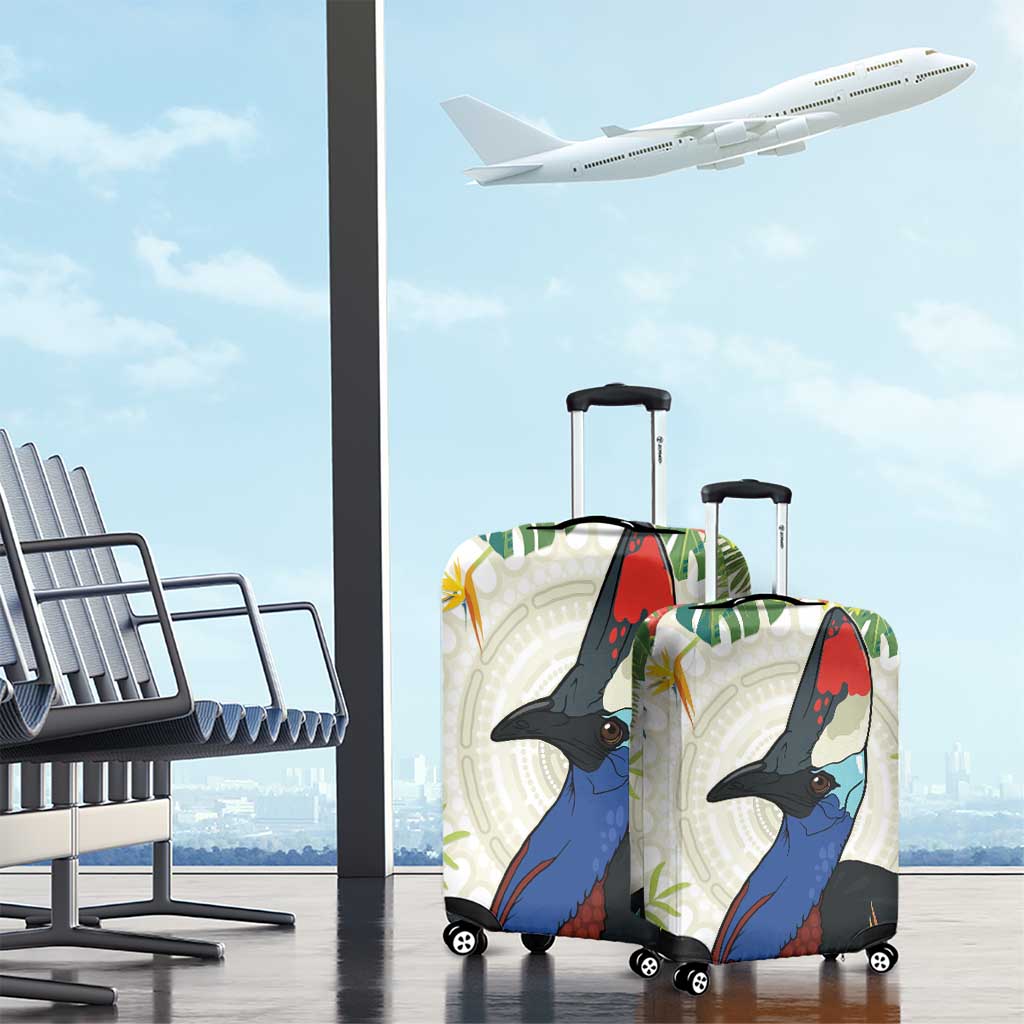 Cassowary Australia Luggage Cover Tropical Flowers Mix Aboriginal Art