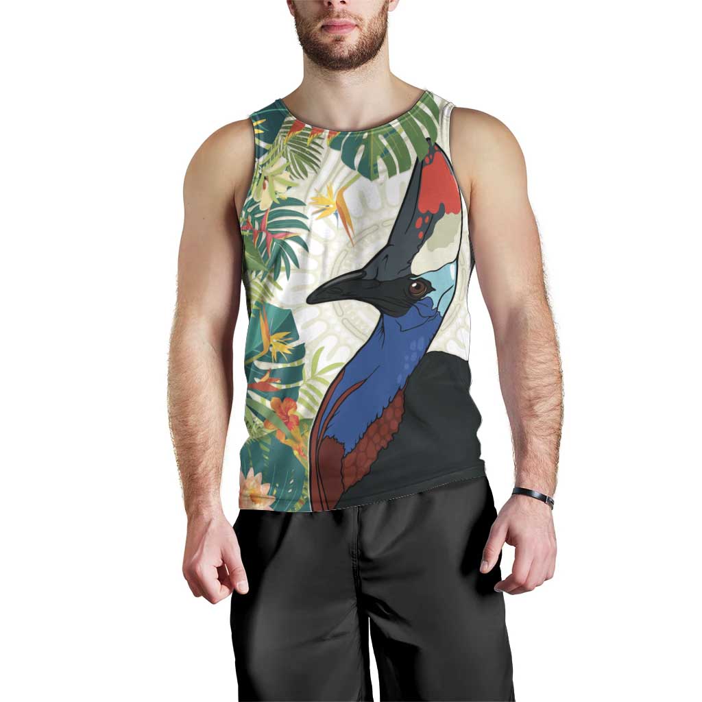 Cassowary Australia Men Tank Top Tropical Flowers Mix Aboriginal Art