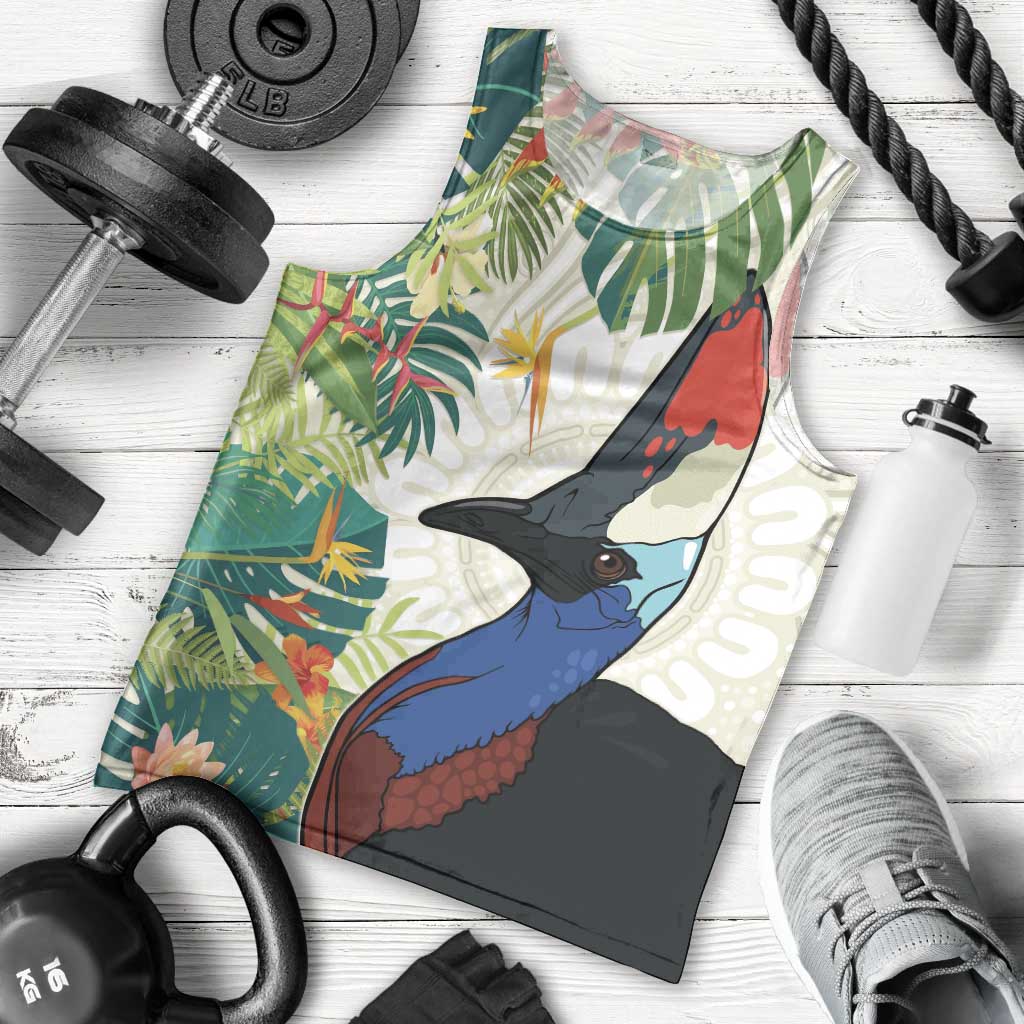 Cassowary Australia Men Tank Top Tropical Flowers Mix Aboriginal Art