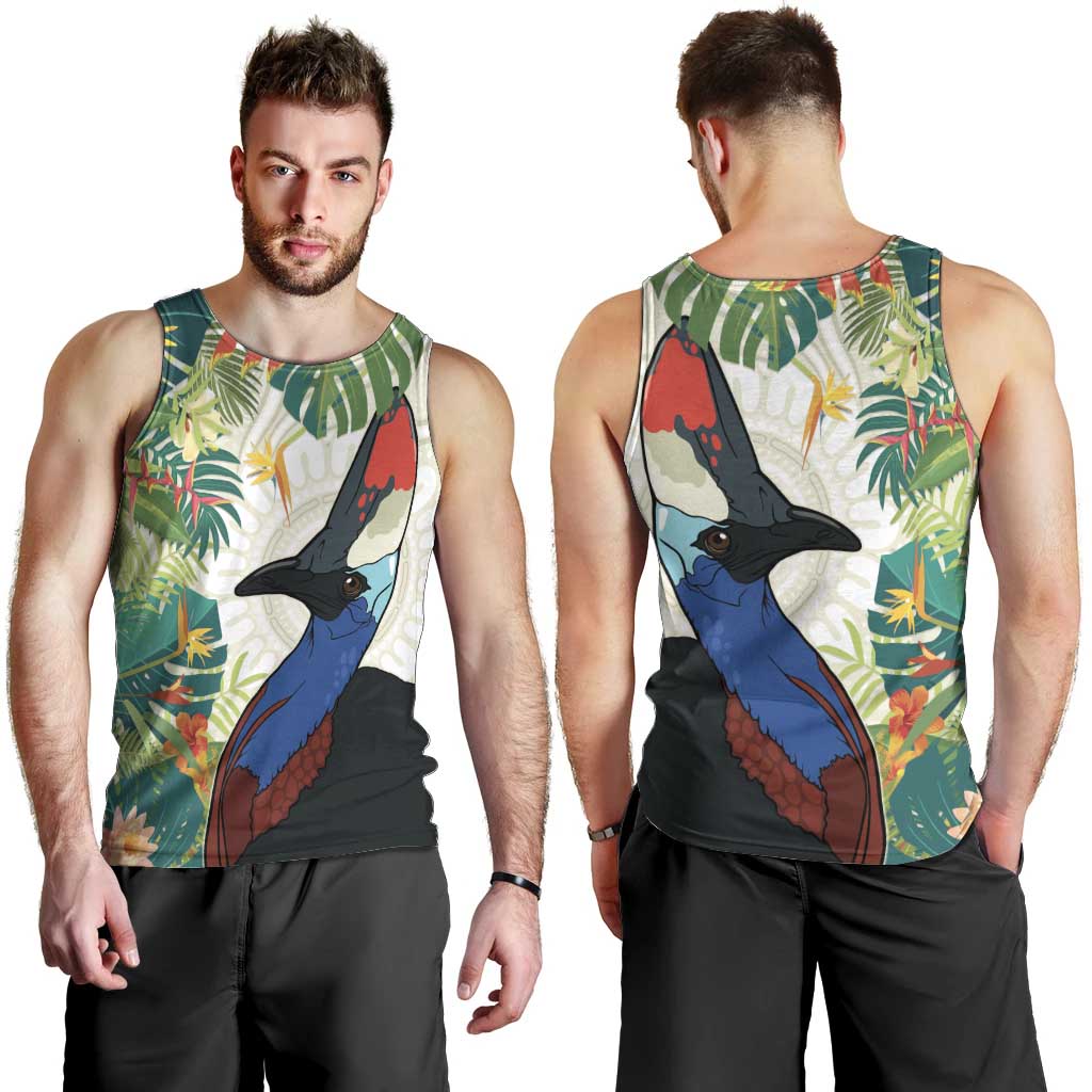 Cassowary Australia Men Tank Top Tropical Flowers Mix Aboriginal Art