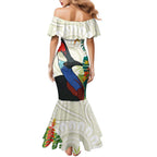 Cassowary Australia Mermaid Dress Tropical Flowers Mix Aboriginal Art