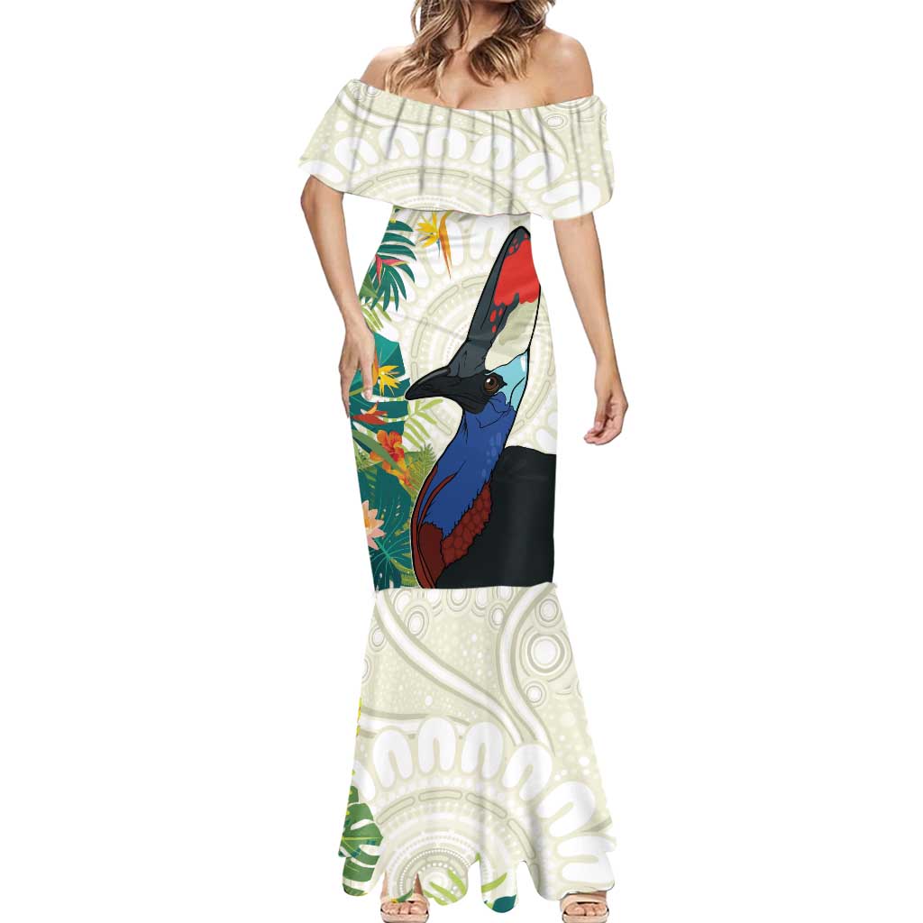 Cassowary Australia Mermaid Dress Tropical Flowers Mix Aboriginal Art