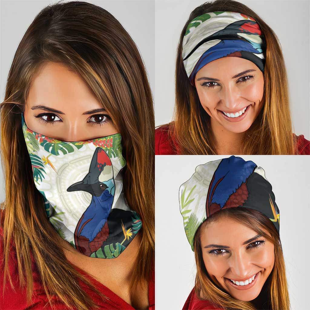 Cassowary Australia Neck Gaiter Tropical Flowers Mix Aboriginal Art - Aussie Hoodie