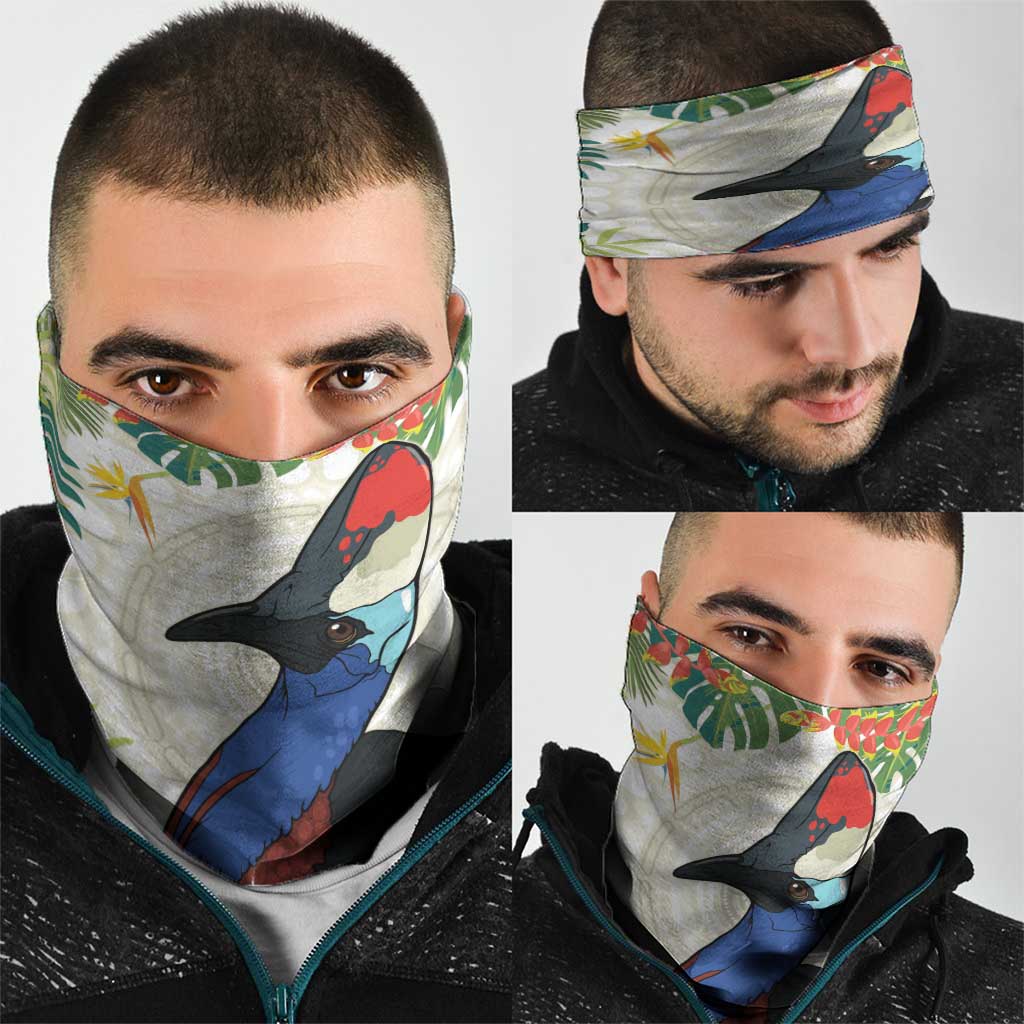 Cassowary Australia Neck Gaiter Tropical Flowers Mix Aboriginal Art - Aussie Hoodie