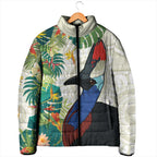 Cassowary Australia Padded Jacket Tropical Flowers Mix Aboriginal Art - Aussie Hoodie