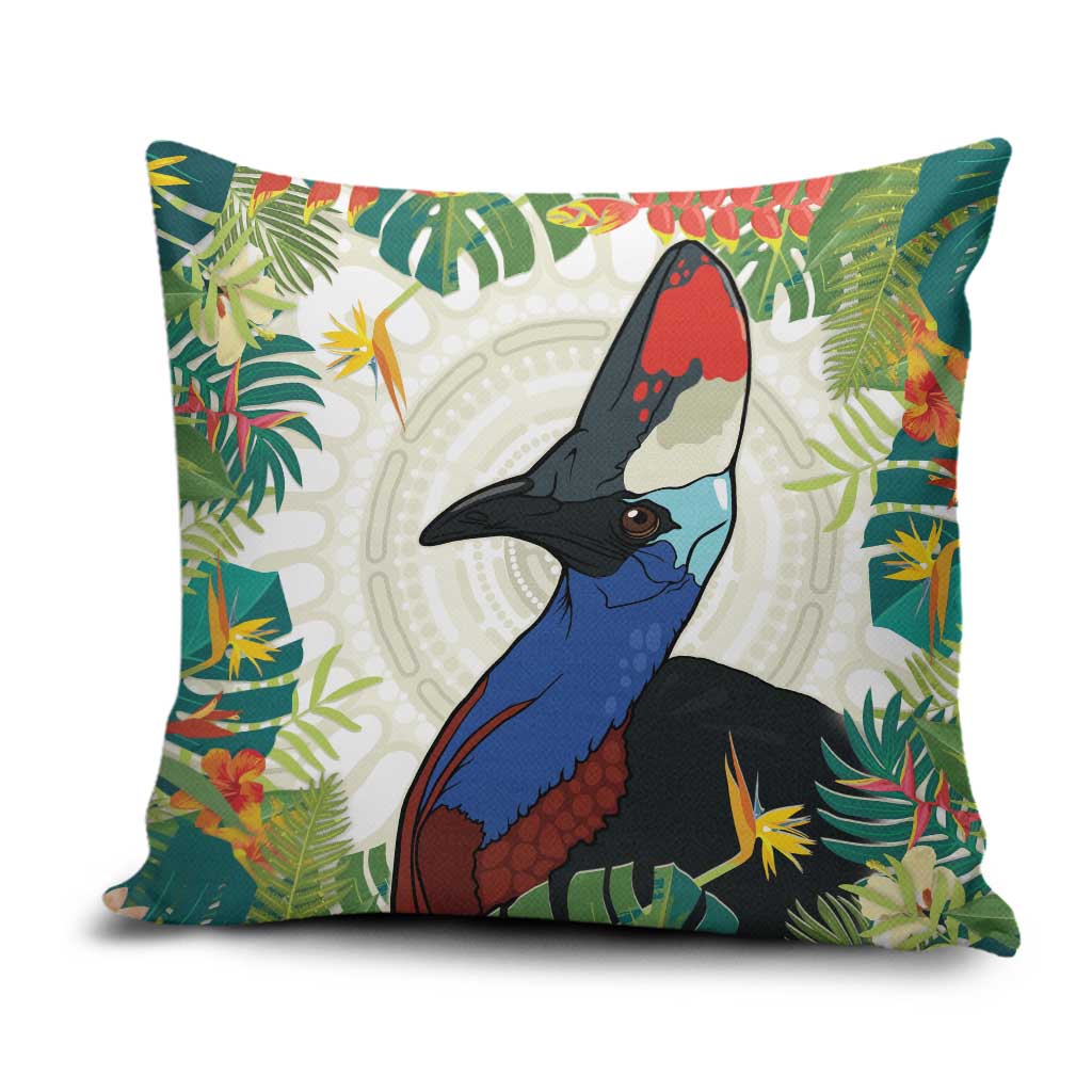 Cassowary Australia Pillow Cover Tropical Flowers Mix Aboriginal Art - Aussie Hoodie