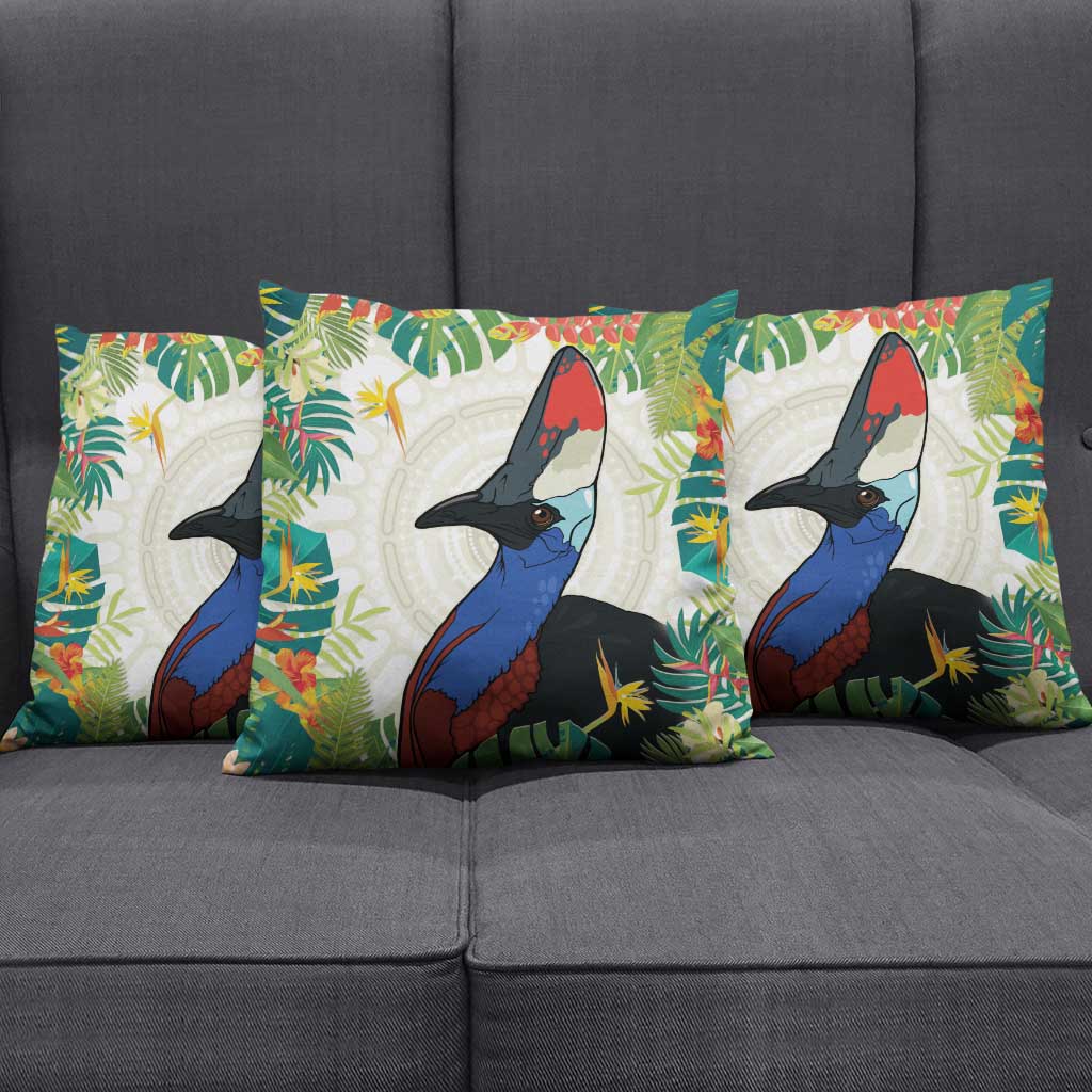 Cassowary Australia Pillow Cover Tropical Flowers Mix Aboriginal Art - Aussie Hoodie