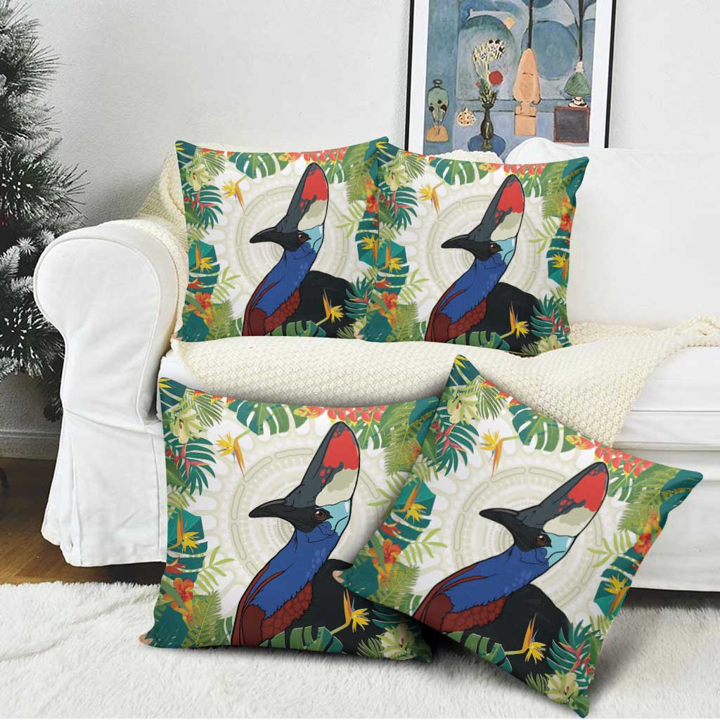 Cassowary Australia Pillow Cover Tropical Flowers Mix Aboriginal Art - Aussie Hoodie