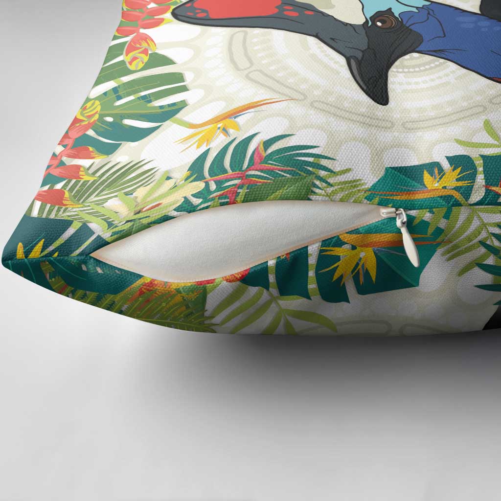 Cassowary Australia Pillow Cover Tropical Flowers Mix Aboriginal Art - Aussie Hoodie