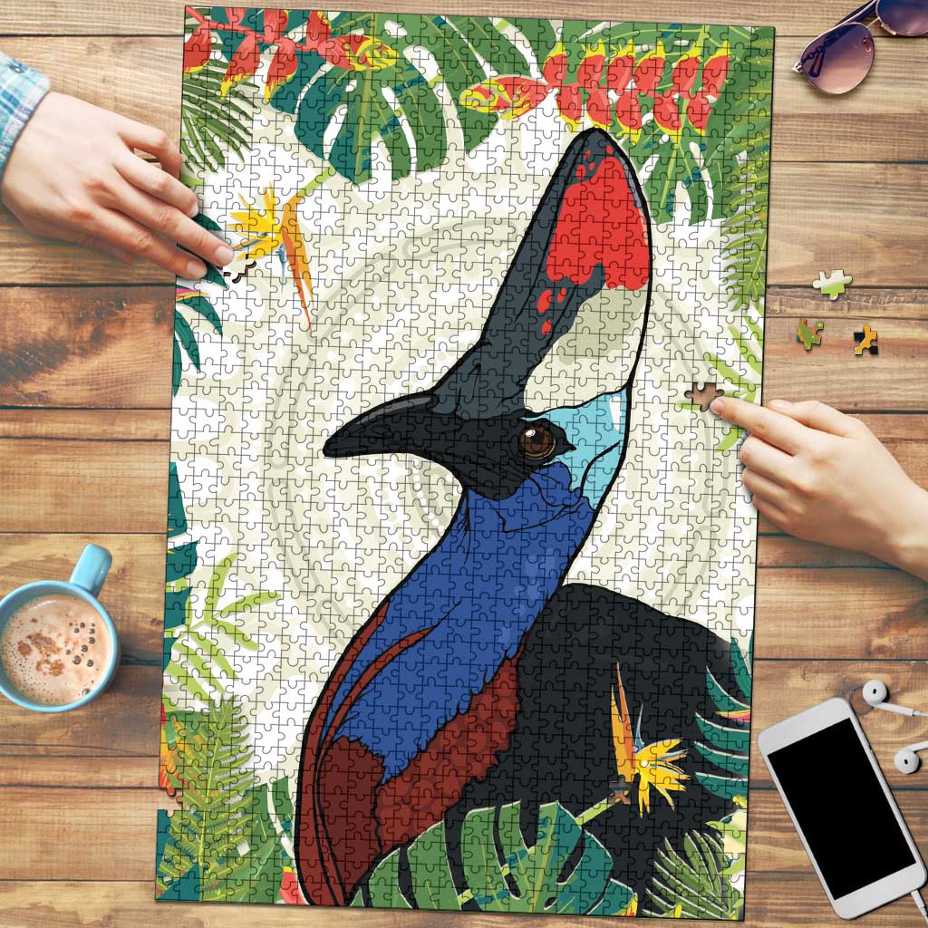 Cassowary Australia Puzzle Tropical Flowers Mix Aboriginal Art - Aussie Hoodie