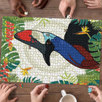 Cassowary Australia Puzzle Tropical Flowers Mix Aboriginal Art - Aussie Hoodie