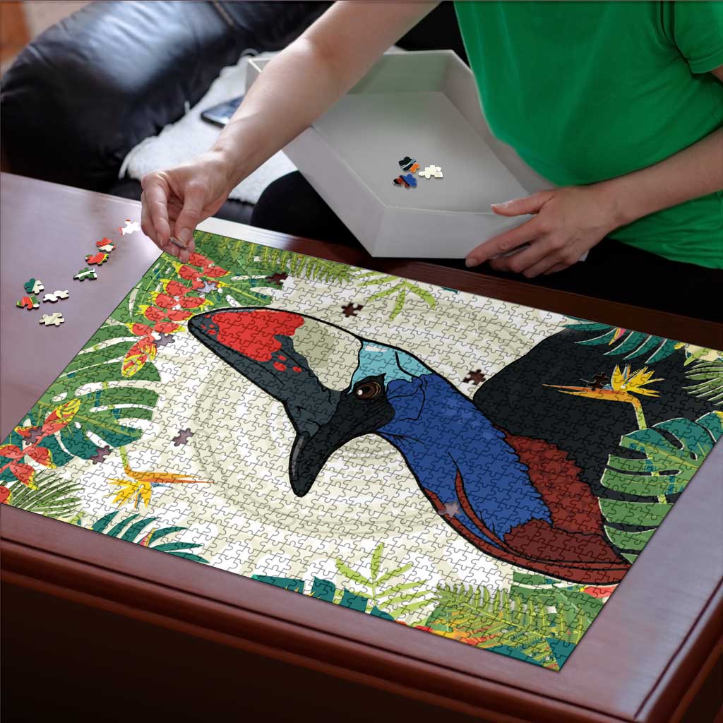 Cassowary Australia Puzzle Tropical Flowers Mix Aboriginal Art - Aussie Hoodie