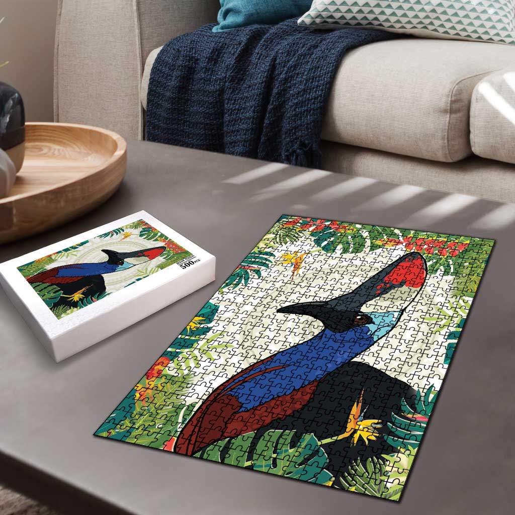 Cassowary Australia Puzzle Tropical Flowers Mix Aboriginal Art - Aussie Hoodie