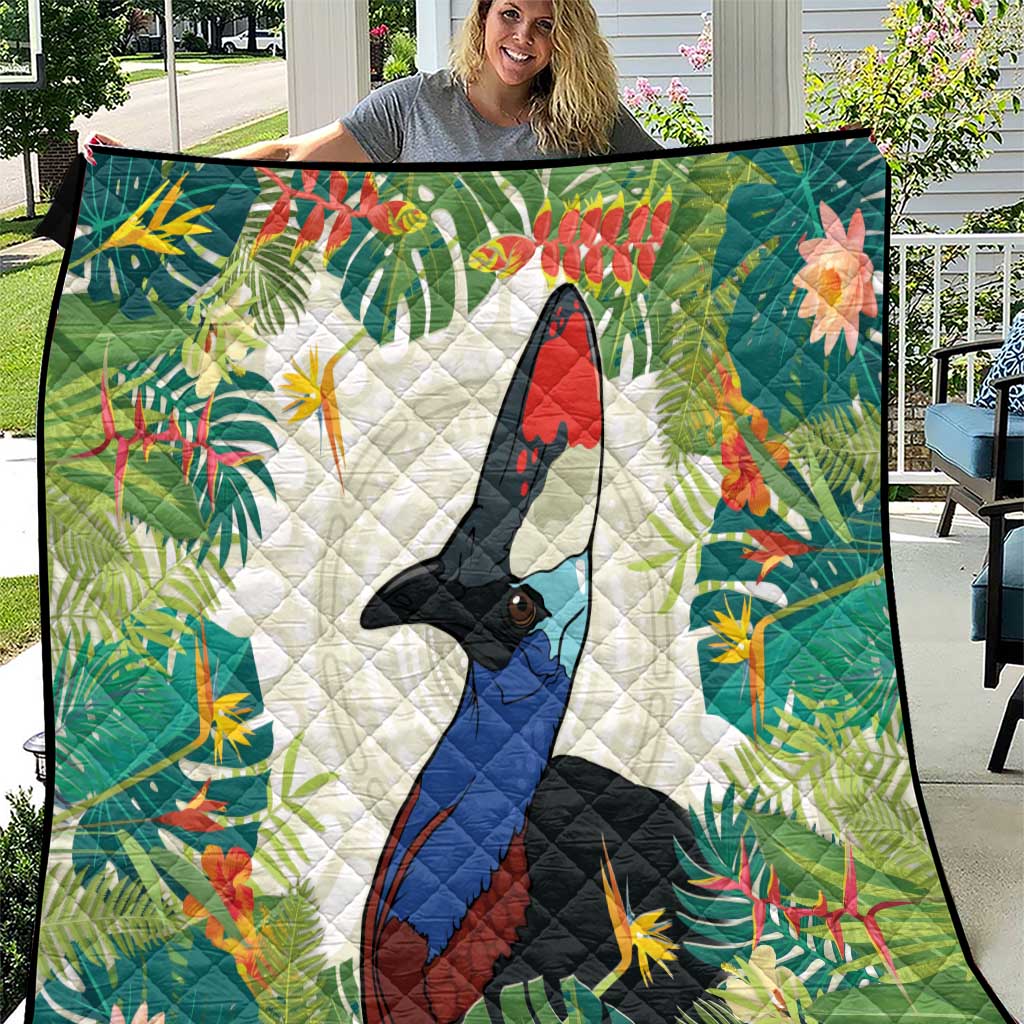 Cassowary Australia Quilt Tropical Flowers Mix Aboriginal Art