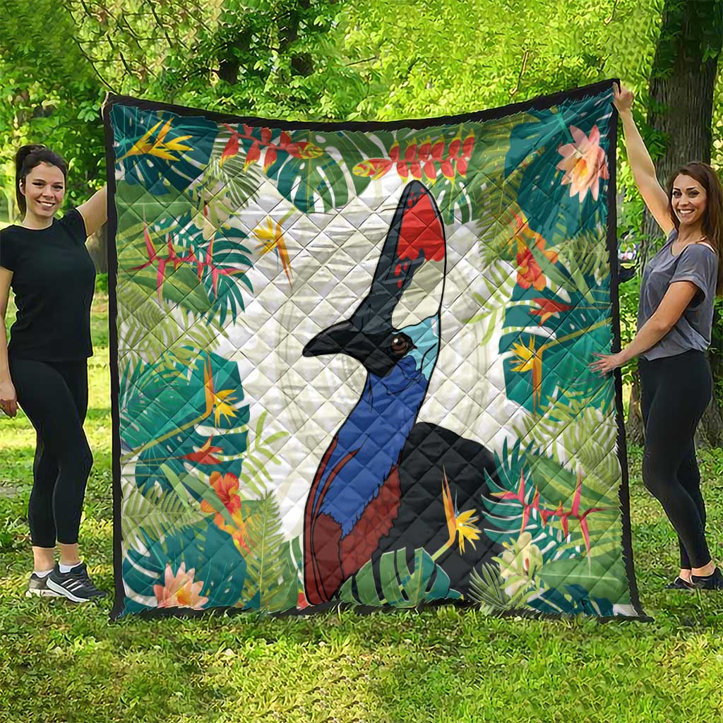 Cassowary Australia Quilt Tropical Flowers Mix Aboriginal Art