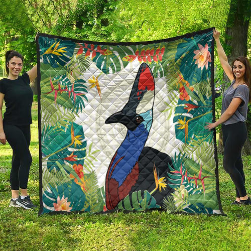 Cassowary Australia Quilt Tropical Flowers Mix Aboriginal Art