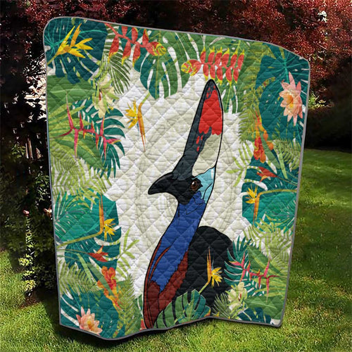 Cassowary Australia Quilt Tropical Flowers Mix Aboriginal Art