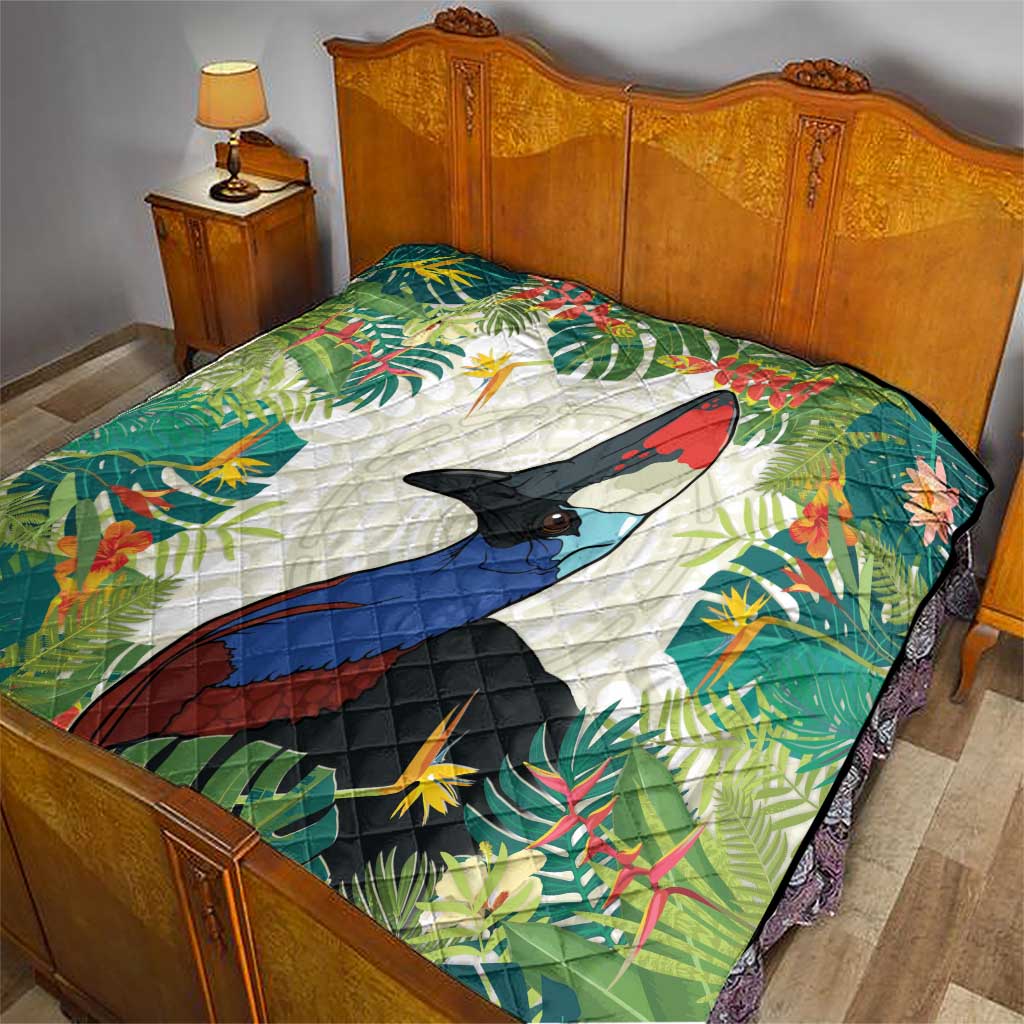 Cassowary Australia Quilt Tropical Flowers Mix Aboriginal Art