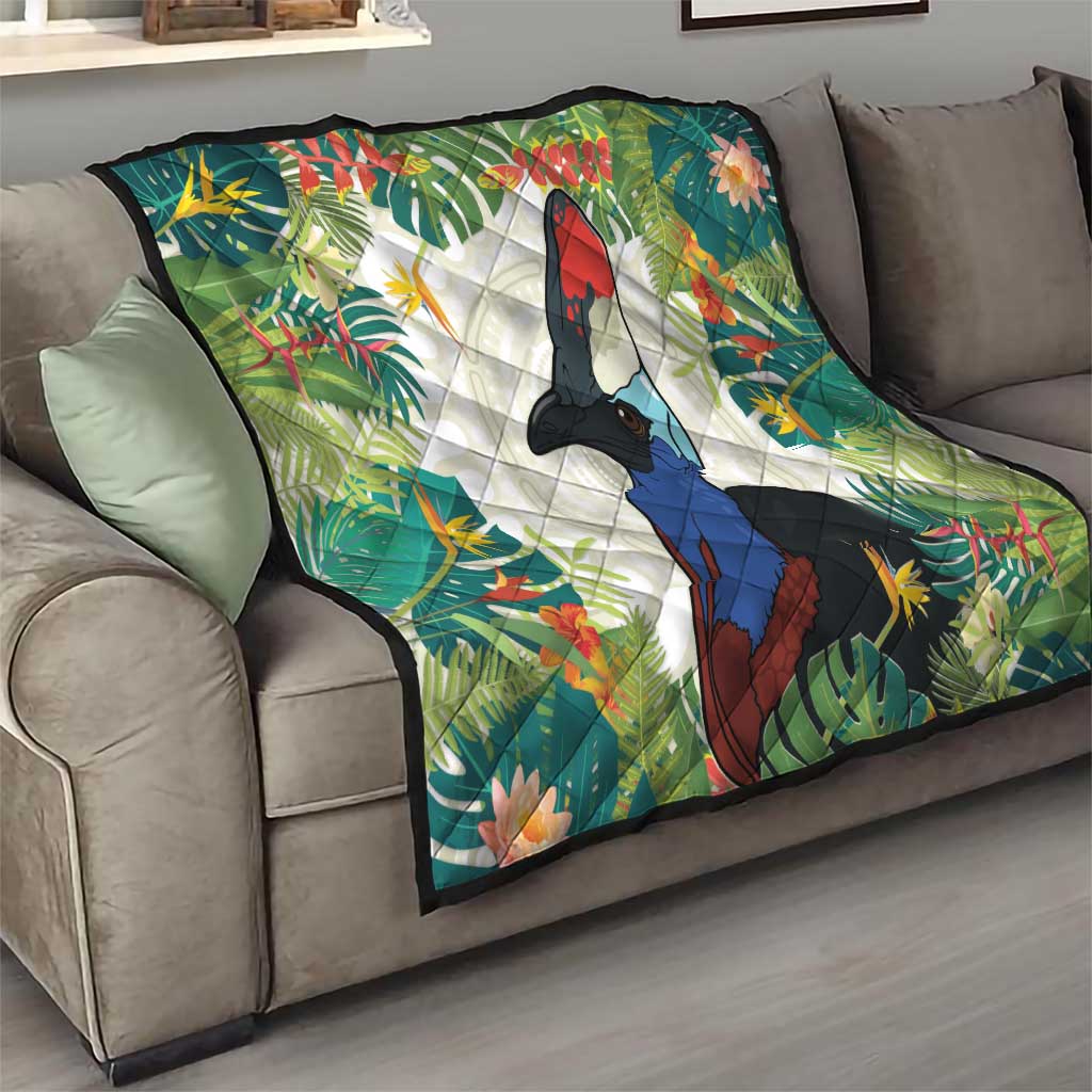 Cassowary Australia Quilt Tropical Flowers Mix Aboriginal Art