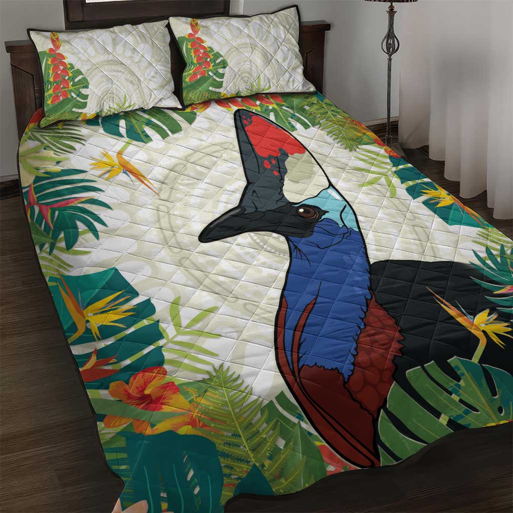 Cassowary Australia Quilt Bed Set Tropical Flowers Mix Aboriginal Art