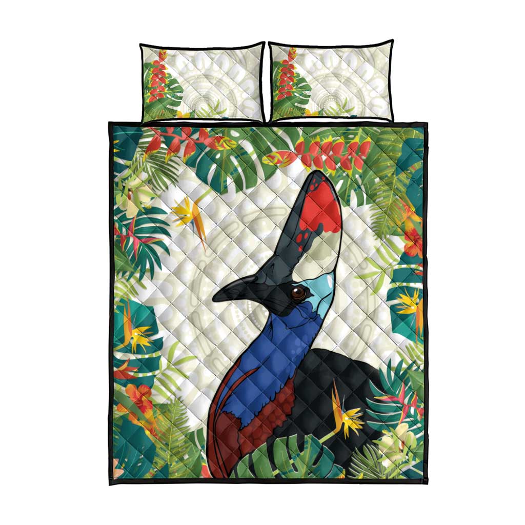Cassowary Australia Quilt Bed Set Tropical Flowers Mix Aboriginal Art