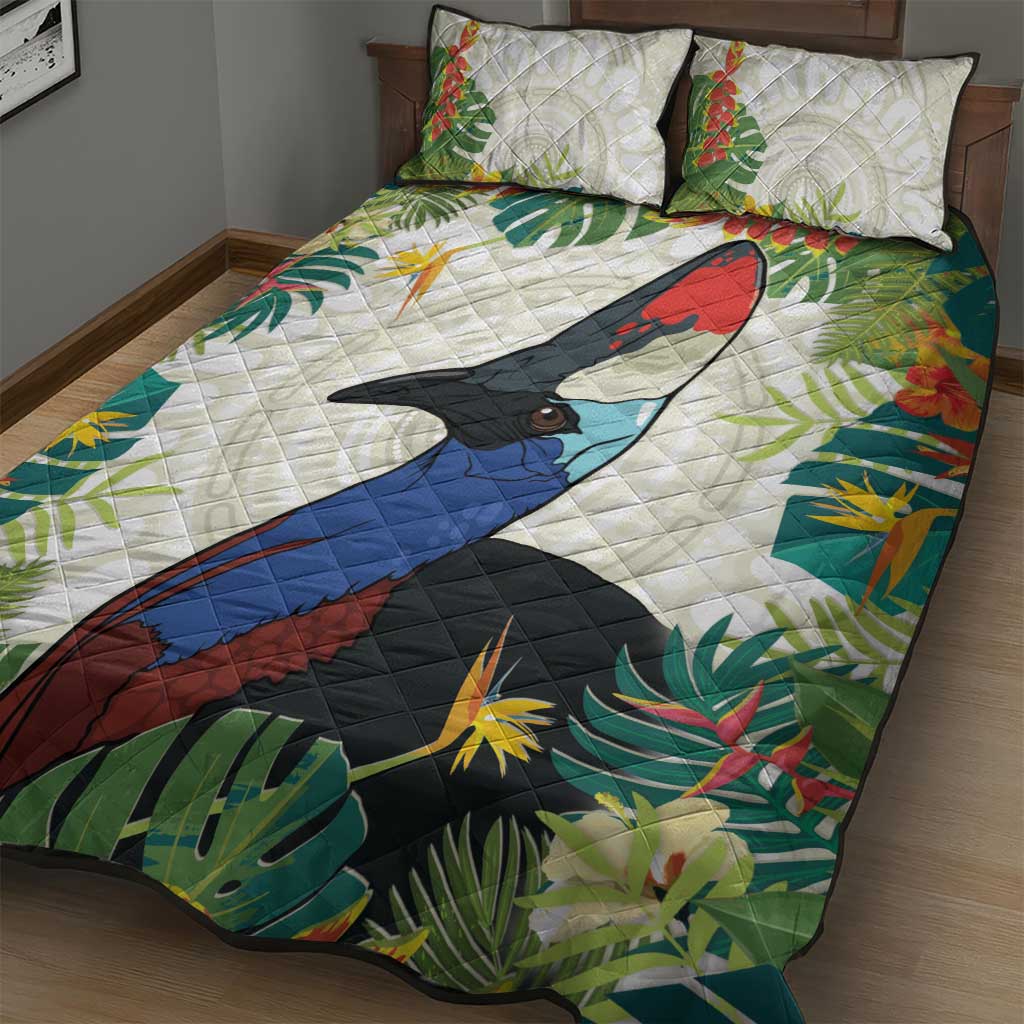 Cassowary Australia Quilt Bed Set Tropical Flowers Mix Aboriginal Art