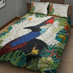 Cassowary Australia Quilt Bed Set Tropical Flowers Mix Aboriginal Art