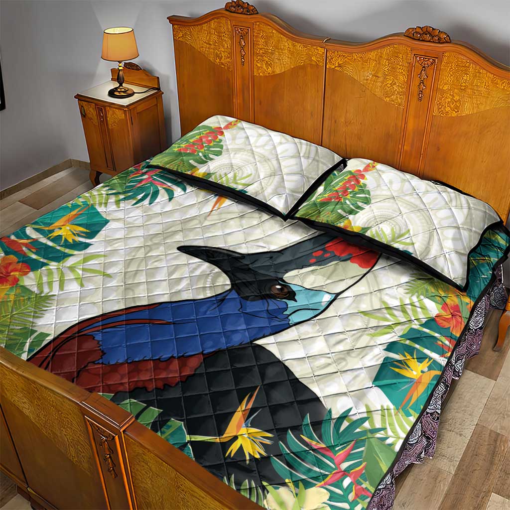 Cassowary Australia Quilt Bed Set Tropical Flowers Mix Aboriginal Art