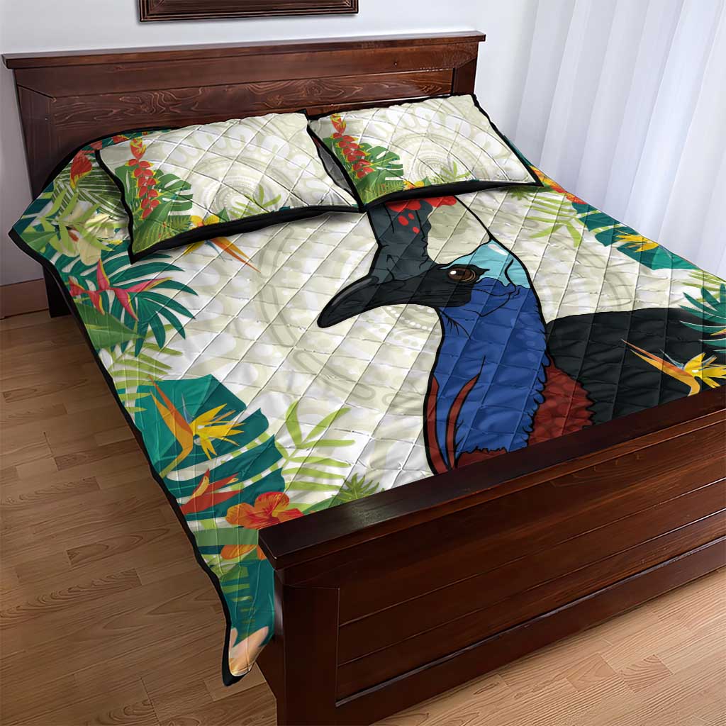Cassowary Australia Quilt Bed Set Tropical Flowers Mix Aboriginal Art
