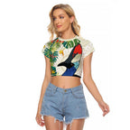 Cassowary Australia Raglan Cropped T Shirt Tropical Flowers Mix Aboriginal Art