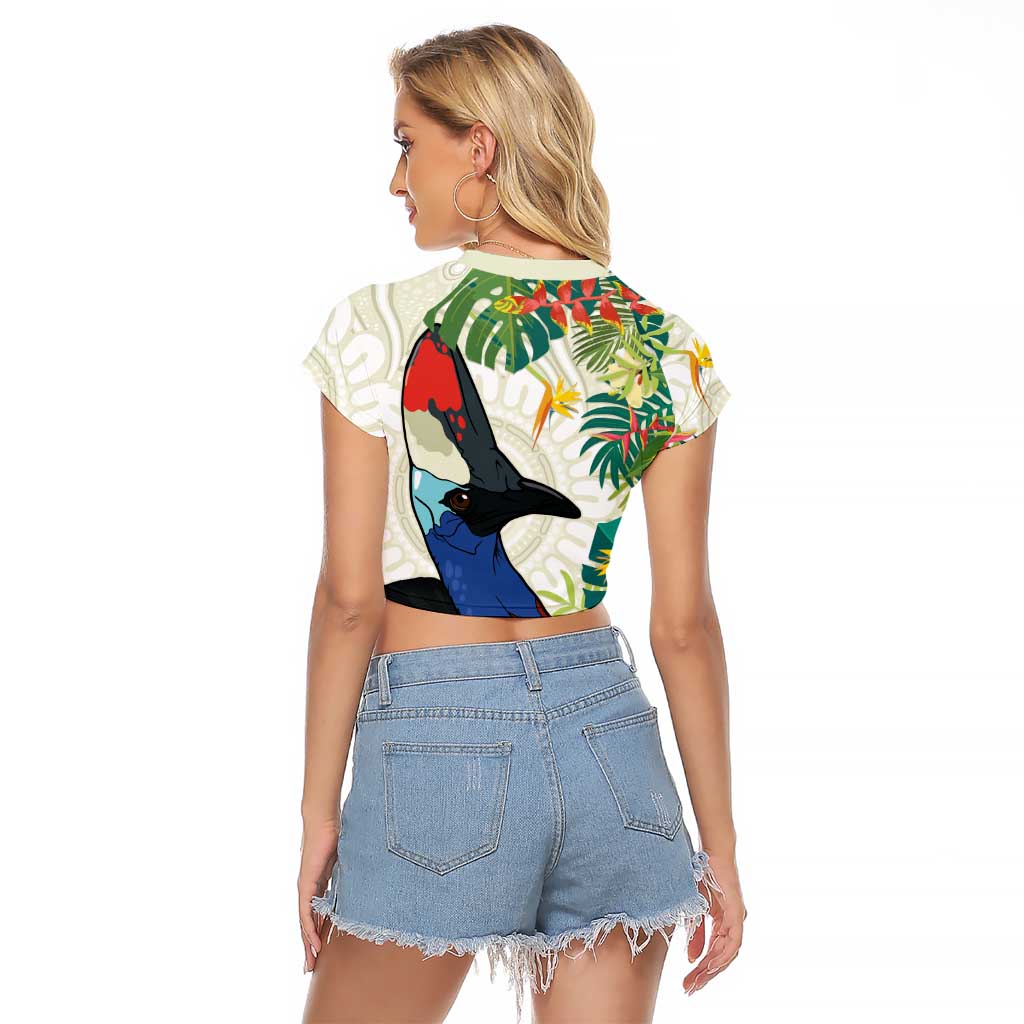 Cassowary Australia Raglan Cropped T Shirt Tropical Flowers Mix Aboriginal Art