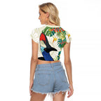 Cassowary Australia Raglan Cropped T Shirt Tropical Flowers Mix Aboriginal Art