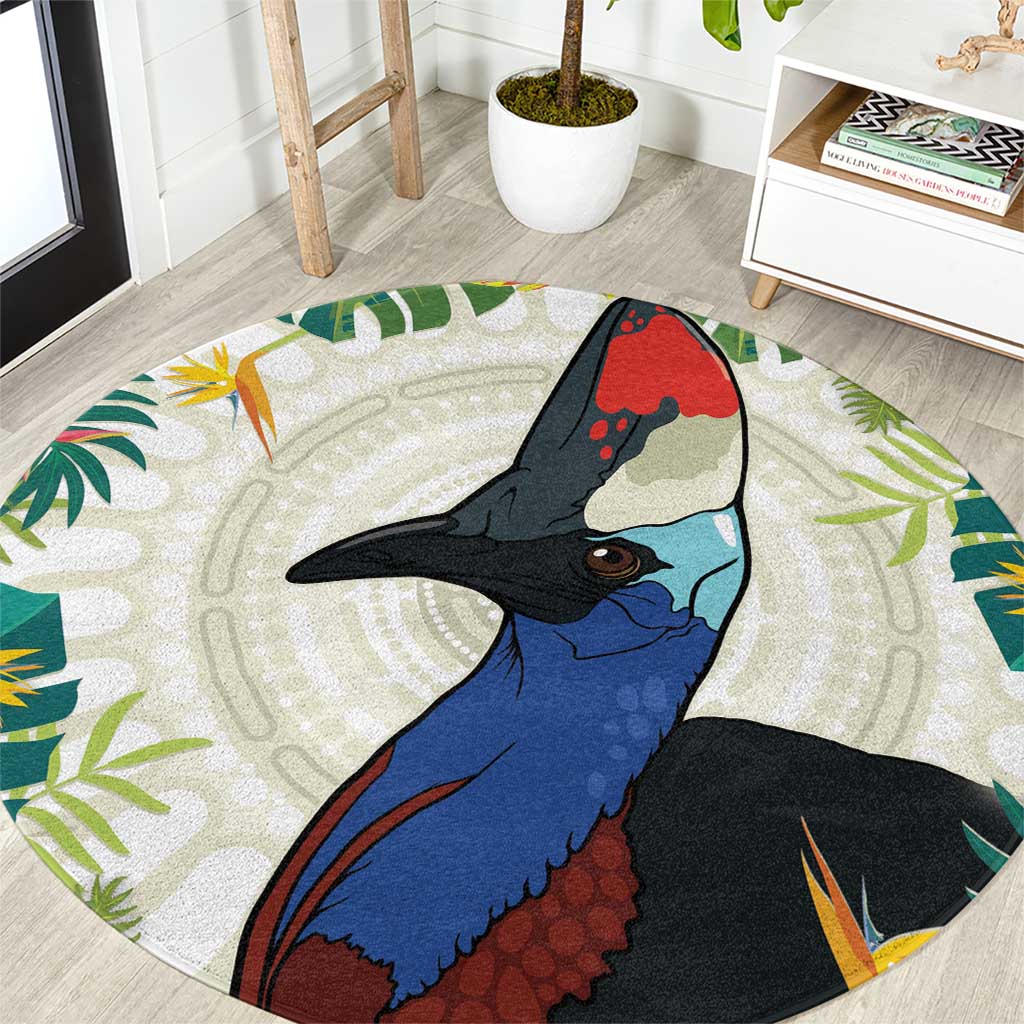 Cassowary Australia Round Carpet Tropical Flowers Mix Aboriginal Art