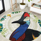Cassowary Australia Round Carpet Tropical Flowers Mix Aboriginal Art