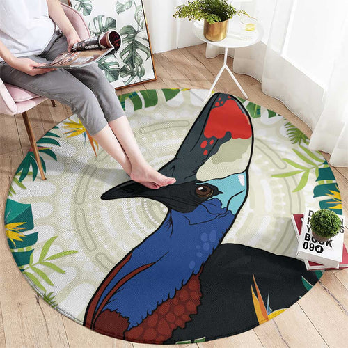 Cassowary Australia Round Carpet Tropical Flowers Mix Aboriginal Art
