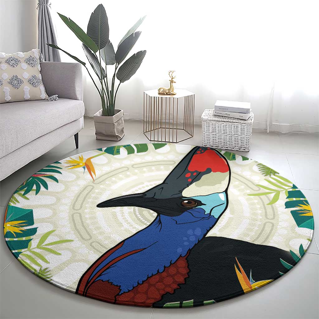 Cassowary Australia Round Carpet Tropical Flowers Mix Aboriginal Art