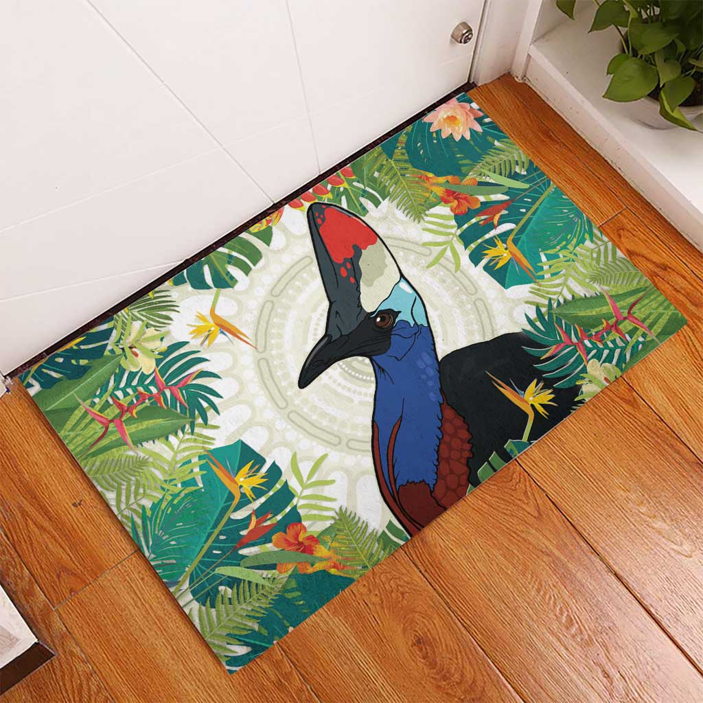 Cassowary Australia Rubber Doormat Tropical Flowers Mix Aboriginal Art