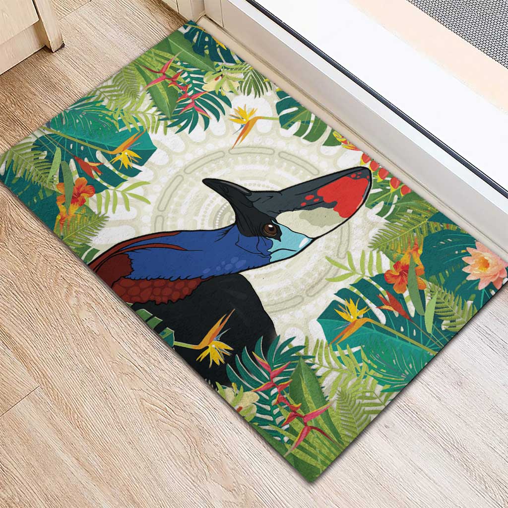 Cassowary Australia Rubber Doormat Tropical Flowers Mix Aboriginal Art