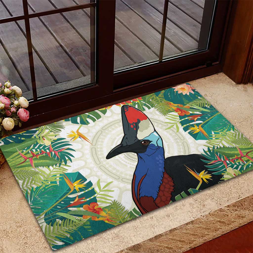 Cassowary Australia Rubber Doormat Tropical Flowers Mix Aboriginal Art