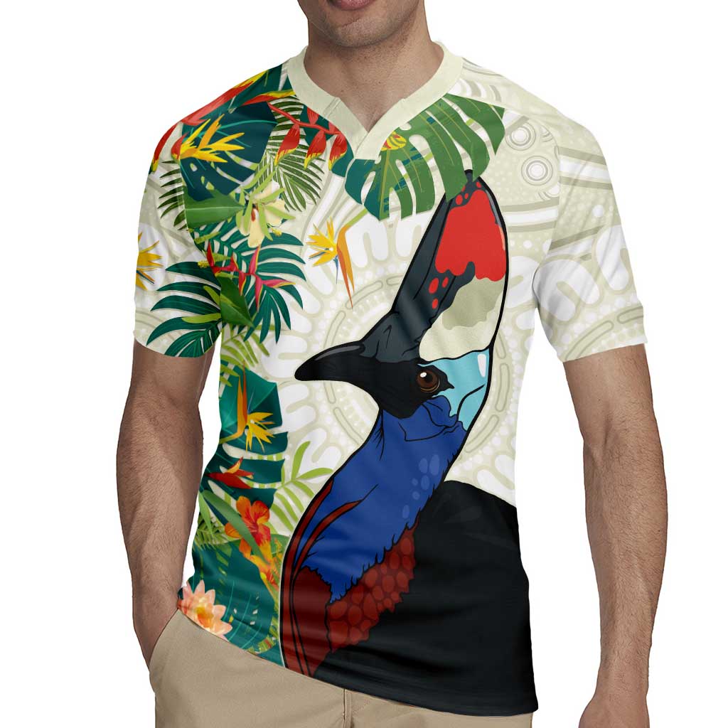 Cassowary Australia Rugby Jersey Tropical Flowers Mix Aboriginal Art